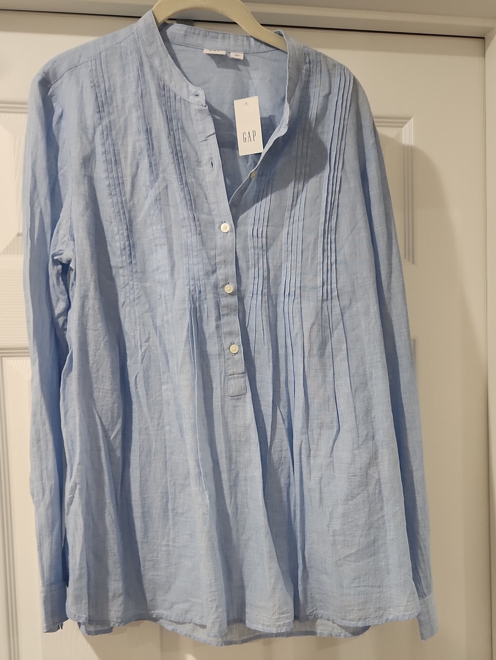 GAP Light Blue Chambray Pintuck Henley Shirt